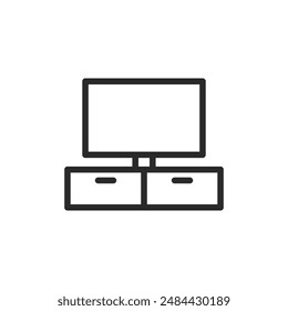TV stand, linear style icon. living room furniture and media storage. Editable stroke width