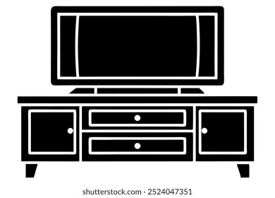 Una ilustración del icono del Vector de la silueta del soporte de la TV en el fondo blanco.