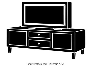 Una ilustración del icono del Vector de la silueta del soporte de la TV en el fondo blanco.