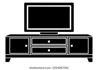 A TV stand silhouette vector icon illustration on white background.