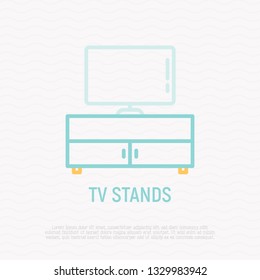 TV stand thin line icon. Modern vector illustration of furniture.