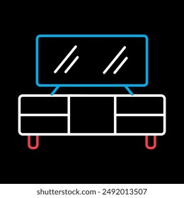 TV stand vector on black background icon. Graph symbol for furniture, web site and apps design, logo, app, UI