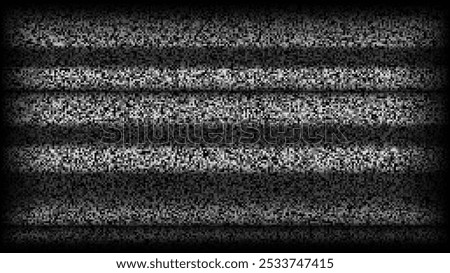 TV static noise background. Glitch pixelated television screen. Lost or bad TV signal VHS video with black stripes wallpaper. White noise grain. CRT tv screen with interferences and glitches. Vector