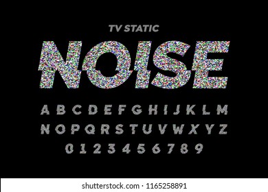 TV Static Noise Effect Font Design, No Signal, Alphabet Letters And Numbers Vector Illustration