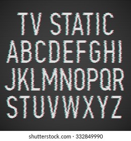 TV Static noise effect font. Vector.