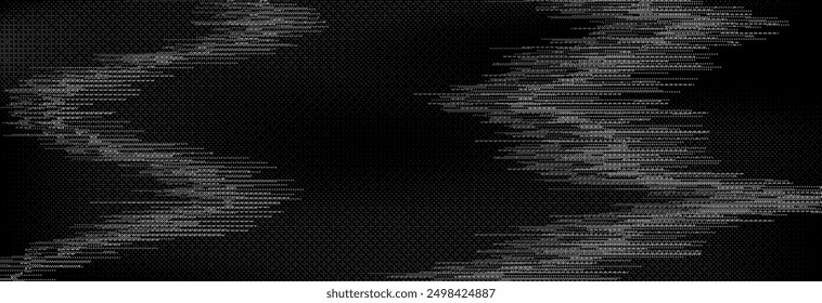 TV static noise texture. Distorted rippled VHS video screen overlay. Glitch pixelated random background. Grunge fuzzy television interference. Vector digital pixel video effect backdrop