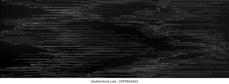 TV static noise texture. Glitch pixelated random background. Distorted rippled VHS video screen overlay. Grunge fuzzy television interference backdrop. Vector flickering digital pixel video effect