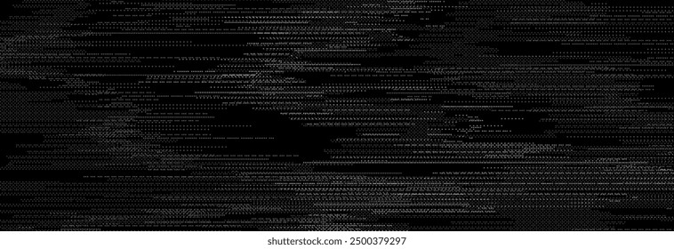 TV static noise texture. Glitch pixelated random background. Distorted rippled VHS video screen overlay. Grunge fuzzy television interference backdrop. Vector flickering digital pixel video effect