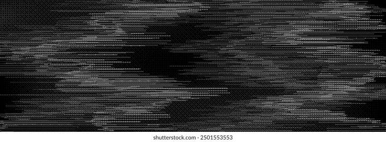 TV static noise texture. Glitch pixel background. Distorted rippled VHS video screen overlay. Grunge fuzzy television interference backdrop. Vector flickering digital video effect