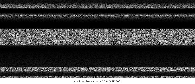 Statische TV-Rauschtextur. VHS-Video-Signal-Bildschirmhintergrund mit schwarzen Streifen, Interferenzen oder Pannen. Glitch weißer Rauschhintergrund. Pixelated Fernsehbildschirm Hintergrund Korn für Poster, Banner. Vektorgrafik