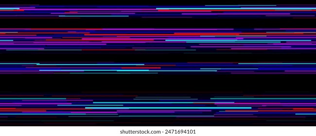 TV static noise texture. VHS video signal wallpaper with stripes, interferences or glitches. Neon glitch white noise background. Rippled grained television screen backdrop for poster, banner. Vector