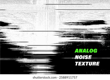 TV static noise vector texture. VHS video signal with green grey stripes, interferences or glitches. Television noise abstract grayscale glitch modern decoration background. Glitched vector noise.