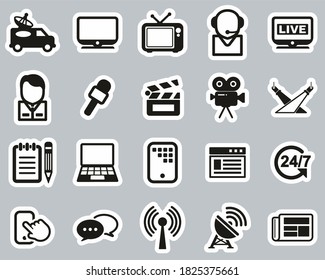 TV Station Icons Black & White Sticker Set Big
