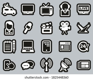 TV Station Icons White On Black Sticker Set Big