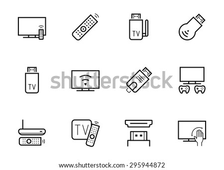 TV stick and box vector icon set in thin line style