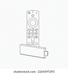 TV Stick And Voice Remote Outline Line Art Vector Illustration