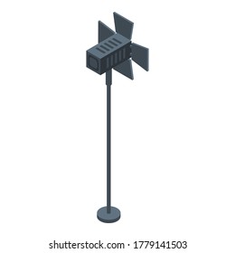 Icono de la luz de foco del estudio de televisión. Isométrico del icono del vector del reflector del estudio de tv para el diseño web aislado en fondo blanco
