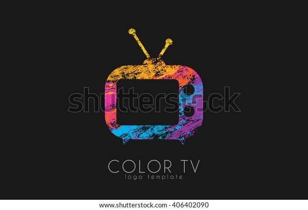Tv symbol.\
retro tv logo. color tv logo\
design