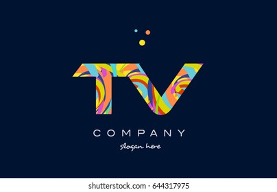 tv t v alphabet letter logo colors colorful rainbow acrylic font creative text dots company vector icon design template
