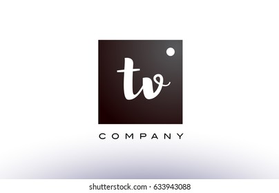 TV T V black white handwritten handwriting alphabet company letter logo square design template dot dots creative abstract