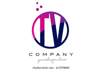 TV T V Circle Letter Logo Design with Purple Magenta Dots Bubbles Vector Illustration