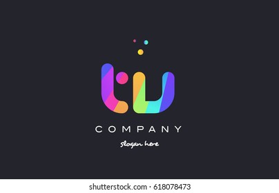 tv t v  creative rainbow green orange blue purple magenta pink artistic alphabet company letter logo design vector icon template