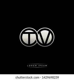 TV T V initial letter linked circle capital monogram logo modern template silver color edition