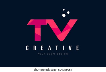 TV T V Purple Letter Logo Design with Low Poly Pink Triangles Concept