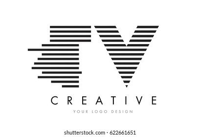 TV T V Zebra Letter Logo Design with Black and White Stripes Vector