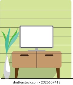 TV and table, business concepts for the construction sector, shown in flat vector design.