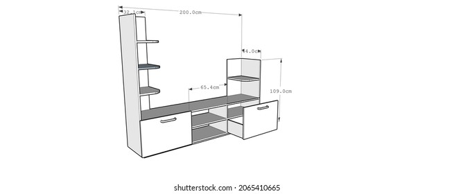TV table equipped with a cabinet and a shelf where you can put books or family photos