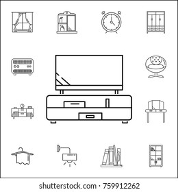 tv table furniture icon. Set of household accessories icons. Signs, outline furniture collection, simple thin line icons for websites, web design, mobile app, info graphics on white background