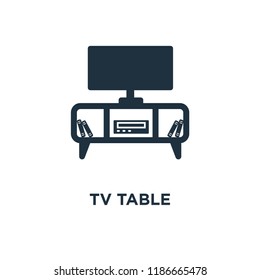 Tv table icon. Black filled vector illustration. Tv table symbol on white background. Can be used in web and mobile.