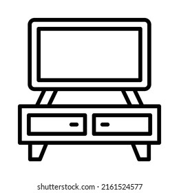 Tv Table Icon. Line Art Style Design Isolated On White Background