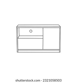 Diseño minimalista de línea de icono de Tv Table, diseño de logotipo interior, plantilla de vector