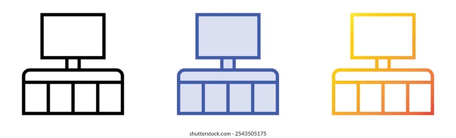 tv table icon. Linear, Blue Fill and Gradient Style Design Isolated On White Background