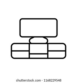 TV table line icon isolated on white background. Outline thin black television vector.