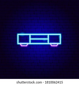 Signo de Neon de la mesa de TV. Ilustración vectorial de la promoción del mobiliario.