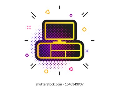 TV table sign icon. Halftone dots pattern. Modern furniture symbol. Classic flat tv icon. Vector