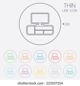 TV table sign icon. Modern furniture symbol. Thin line circle web icons with outline. Vector