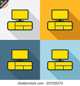 TV table sign icon. Modern furniture symbol. Four squares. Colored Flat design buttons. Vector