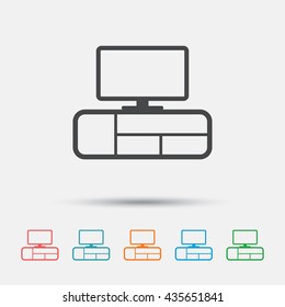 TV table sign icon. Modern furniture symbol. Graphic element on white background. Colour clean flat tV table icons. Vector