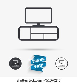 TV table sign icon. Modern furniture symbol. Flat icons. Buttons with icons. Thank you ribbon. Vector