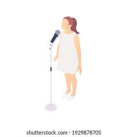 Tv talent show composition with character of singing girl with microphone on stand vector illustration