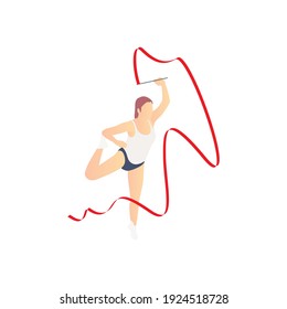 Tv Talent Show Composition With Female Character Of Dancing Rhythmic Gymnast With Ribbon Vector Illustration