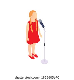 Tv talent show composition with human character of singing girl in red dress vector illustration