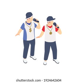 Tv Talent Show Composition With Two Performing Rappers With Microphones Vector Illustration