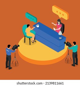 TV talk show production isometric 3d vector illustration for banner, website, illustration, landing page, template, etc