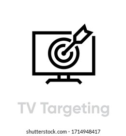 TV Targeting Personal Targeting icon. Editable line vector. An element of a television screen with a goal with an arrow in the center. Single pictogram.