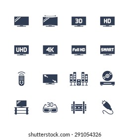 TV And Television Equipment Vector Icon Set